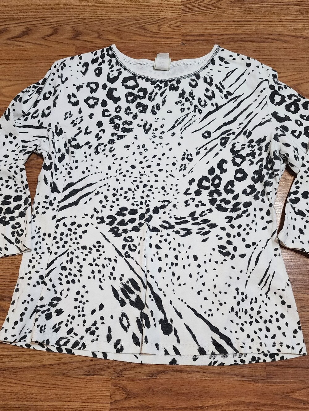 Jess & Jane Animal Decor Top Women L Black White Leopard Zebra Rhinestone USA